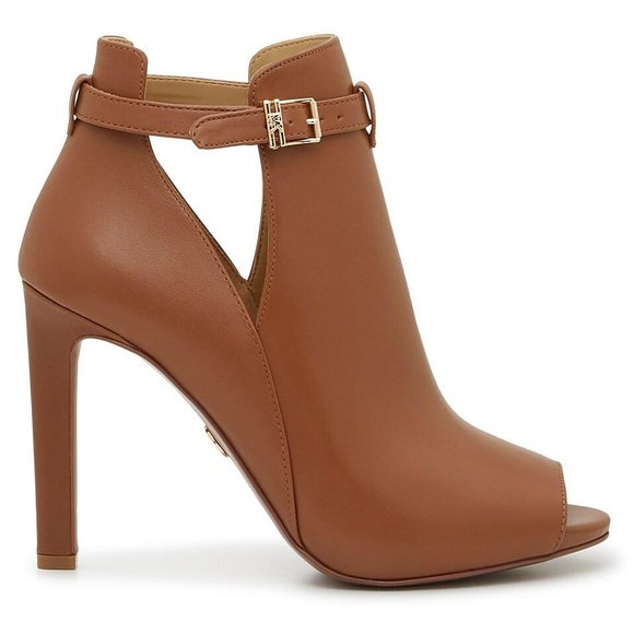 Michael Kor’s Brown Lawson Peep-Toe Leather  Heeled Boots - Picture 1 of 3